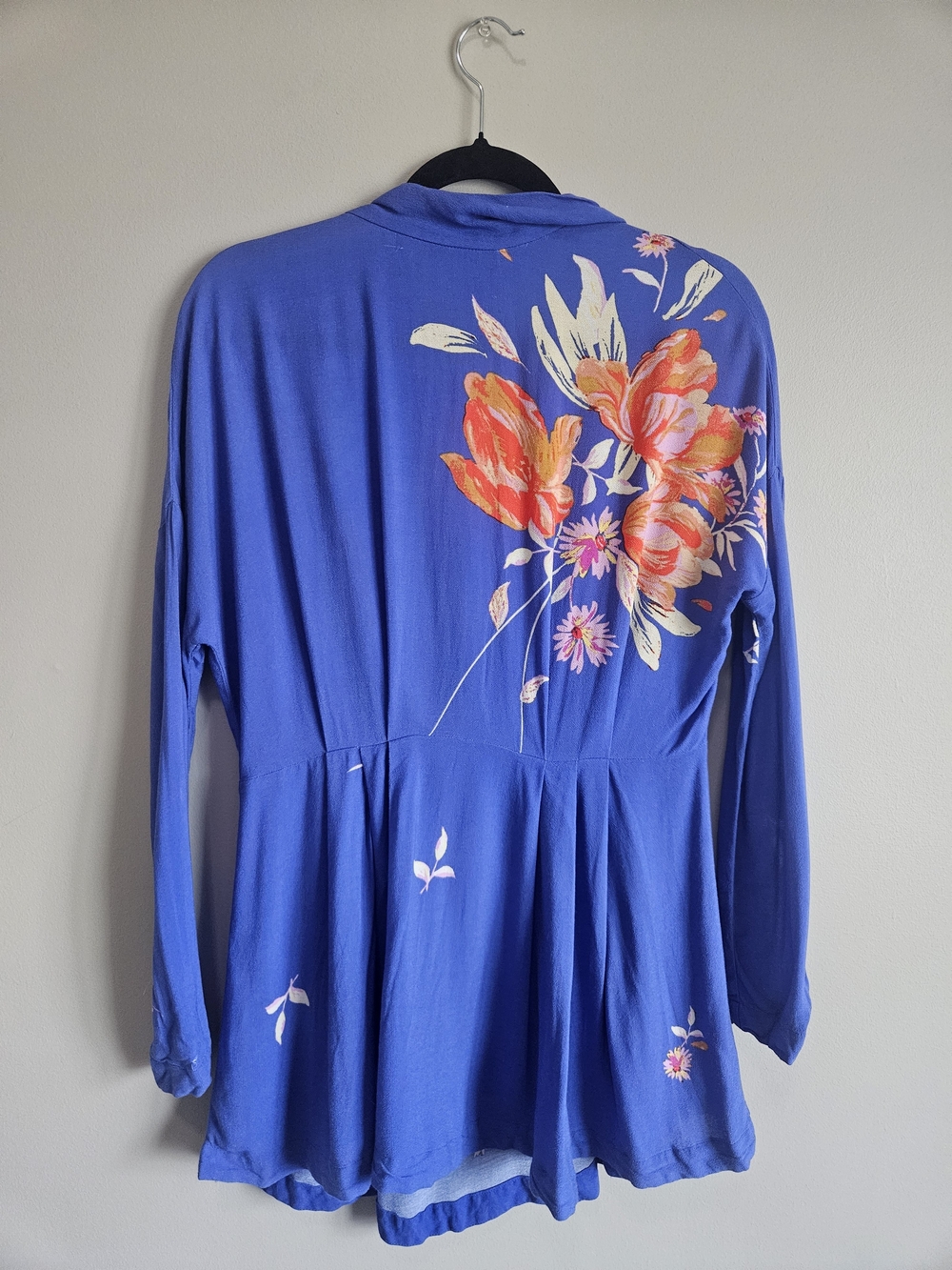 Free People XS Blue Floral Tunic Mini Dress Long Sleeve Boho